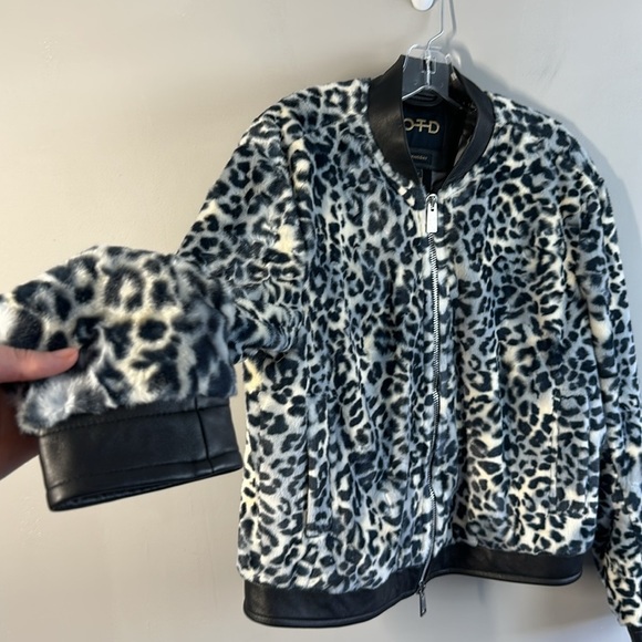 OTD Black And White Faux Fur Jacket With Lamb Leather Trim Size L - Picture 6 of 14